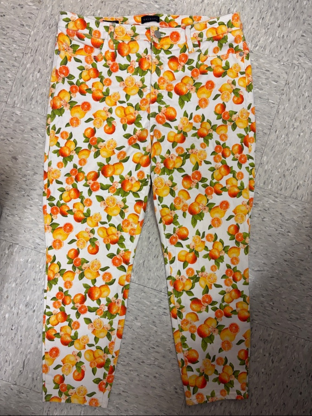 Talbots White Citrus-Print Womens Crop Pants